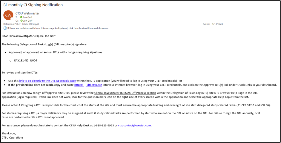 Bi-Monthly CI signing notification email