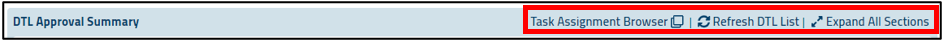 DTL Approval Summary heading with links