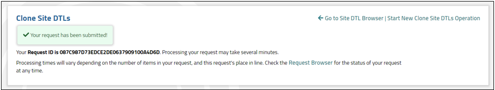 Bulk Clone Request Confirmation Screen