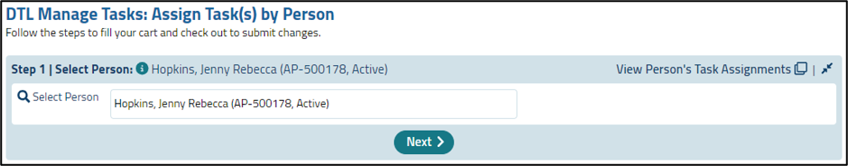 Assign Task(s) by Person – Select person section