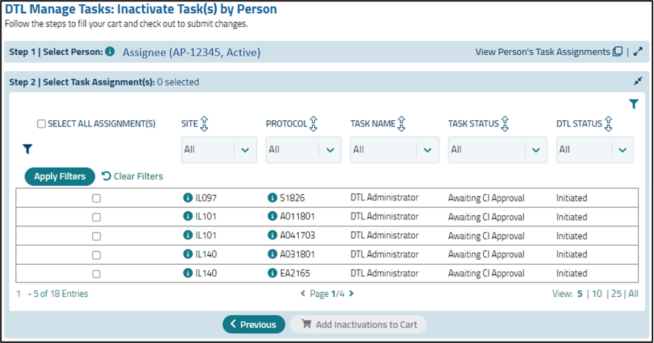 Inactivate Task(s) by Person – Select Task Assignments