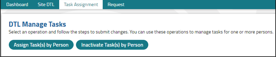 DTL Manage Tasks options
