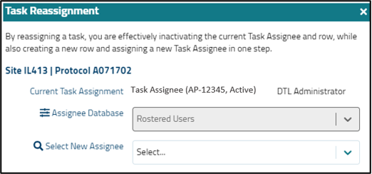 Task Reassignment popup