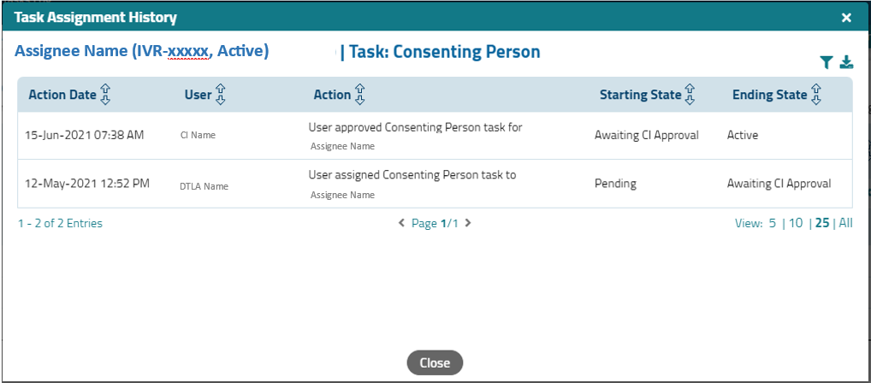 Task Assignment History Modal